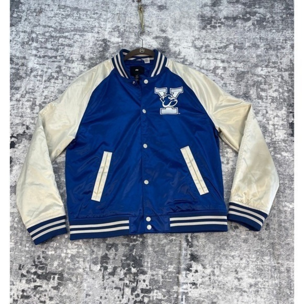 H&M Varsity Jacket Blue Cream Yale University‎ Baseball Bomber Style Mens Medium